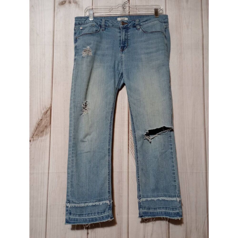 Kenzie Jeans Ladies 10 30 Straight Leg Raw Hem Distressed Light Wash